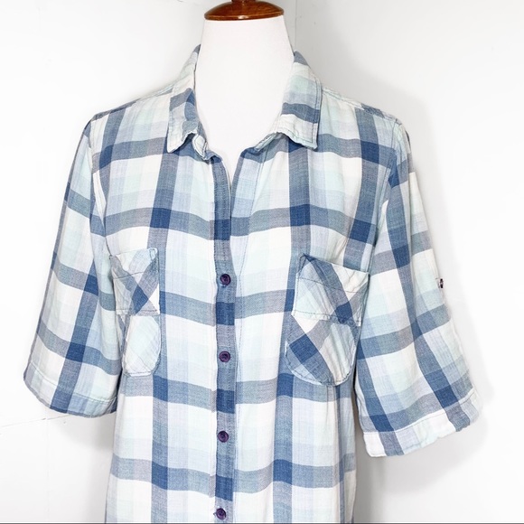 SOLD-Anthropologie Blue and White Plaid Buttondown Shirtdress, Large - Picture 2 of 9